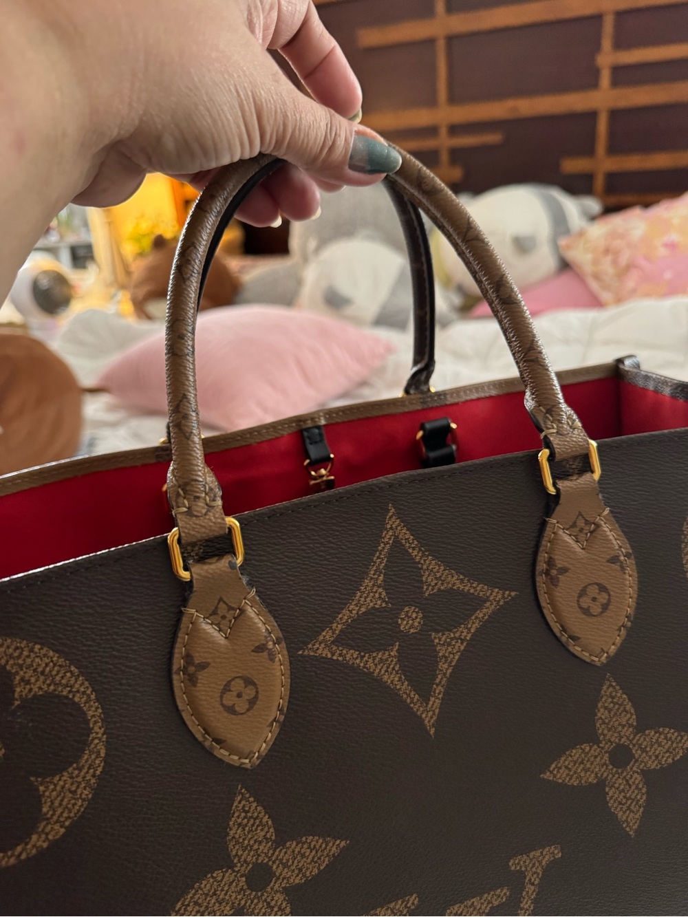 Louis Vuitton OTG Brown Monogram Canvas Tote with Red Trim - Picture 3 of 16